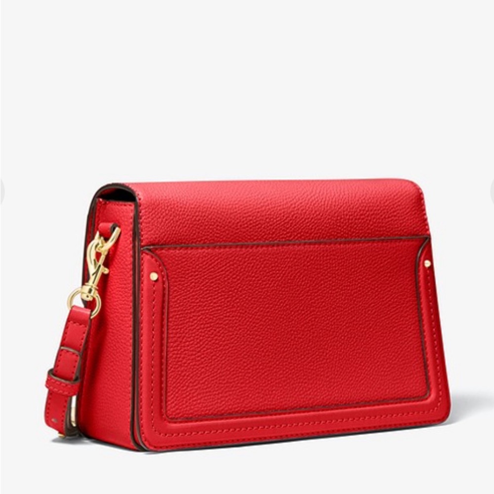 Michael Kors Jessie Bright Red Pebbled Leather Shoulder Crossbody Bag NWT - Picture 2 of 8